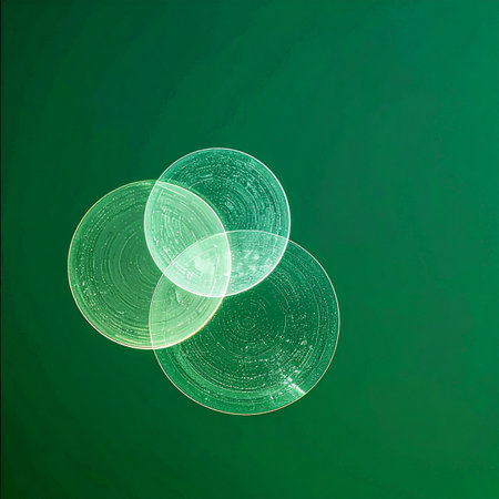 Three translucent circles overlap in a display of synergy and connection.の素材