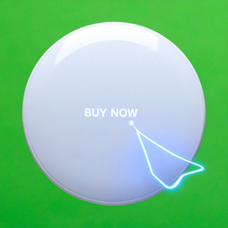 In a single, decisive moment, a glowing digital cursor hovers over a 'Buy Now' button.の素材