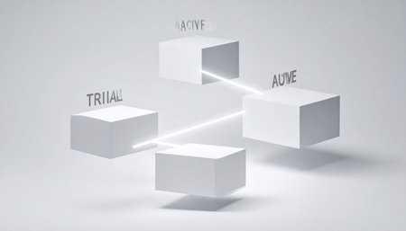 Four levitating blocks are linked by beams of pure energy, symbolizing a secure and efficient decentralized system.の素材