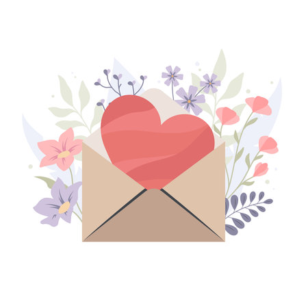 Heart in an envelope on a flowers backgroundのイラスト素材