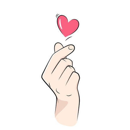 Korean finger heart, love hand sign vector drawingのイラスト素材