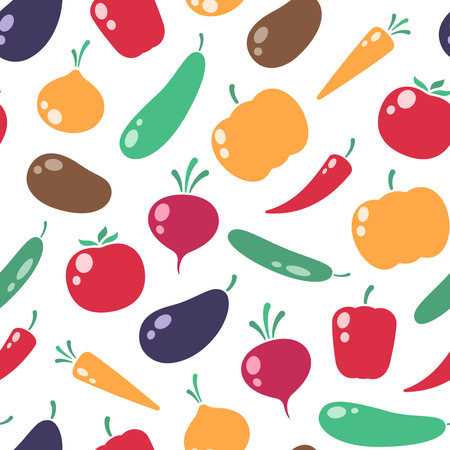 Vegetables seamless pattern, background, healthy food simple illustrationsのイラスト素材