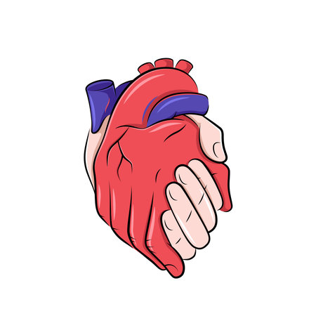 Hands in a shape of a realistic human heart, love concept illustration, comic style drawingのイラスト素材