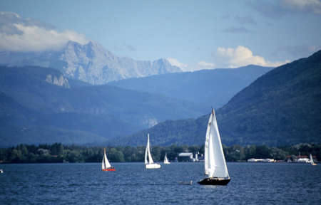 Sailboats on the lake Chiemsee in summerの写真素材