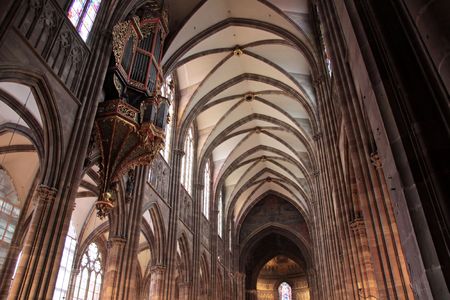 Nave of Strasbourg cathedral in Strasbourg, Alsace, Franceのeditorial素材