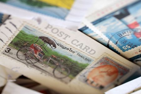Postage stamps from around the world, varied and colorfulの写真素材
