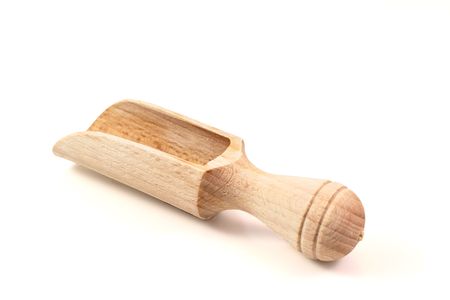 Small isolated wooden shovel with white backgroundの写真素材