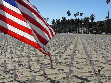Military cemetery protest at the Santa Barbara Beach, Californiaのeditorial素材
