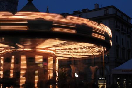 Carousel at the Piazza della Rebubblica in Florence at nightの写真素材