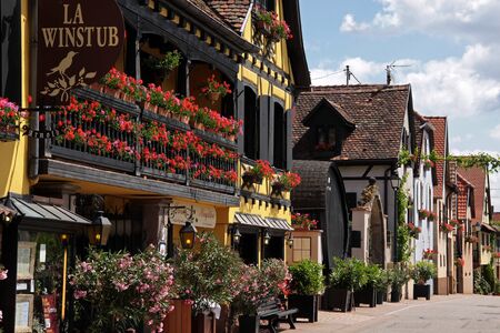 Village with half-timbered houses in Alsace, Franceの写真素材