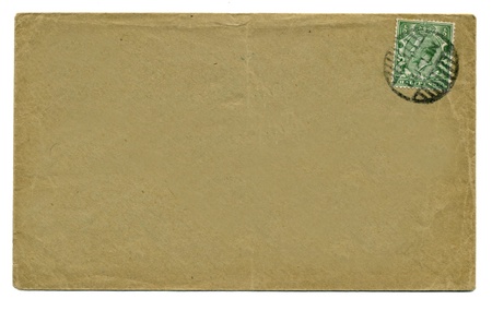 Historic letter envelope with green English stamp