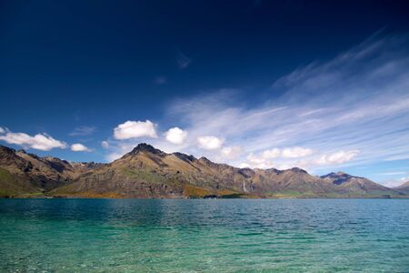 Lake Wakatipu between Queentown and Glenorchy, Otago, South island,  New Zealandの写真素材