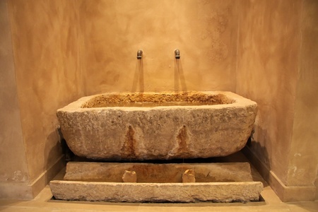 Historic fountain at an old building in Rivoltella on Lake Garda in Brescia, Lombardy, Italyの写真素材