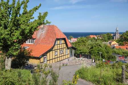 Popular restaurant destination in Gudhjem on Bornholm, Denmarkのeditorial素材