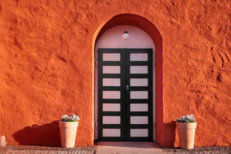 Entrance of the church Svaneke Kirke on Bornholm, Denmarkの写真素材