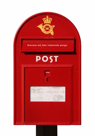 Danish red mailbox in Allinge on Bornholm, Denmarkの写真素材