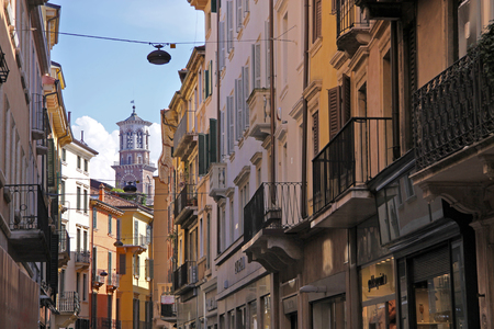 Lane in the old town of Verona, Veneto, Italyのeditorial素材