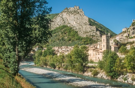 Village of Entrevaux, Alpes-de-Haute-Provence, Franceの写真素材
