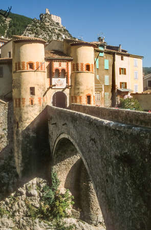 Town gate and bridge of Entrevaux, Alpes-de-Haute-Provence, Franceのeditorial素材
