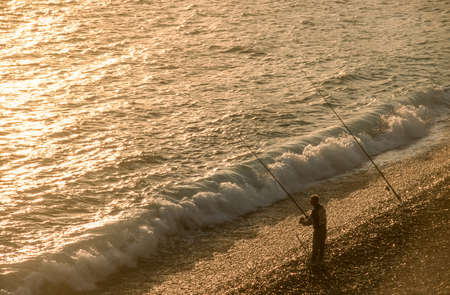 Fishermen in the Bay of Nice, Cote Azur, Franceの写真素材