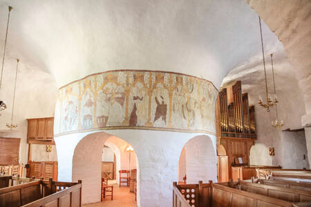 Interior of the  church Osterlars Kirke on Bornholm, Denmarkのeditorial素材