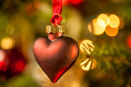 Close-up of decorations on the Christmas treeの写真素材