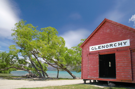 Boathouse at  Lake Wakatipu, Glenorchy, Otago, South Island, New Zealandのeditorial素材