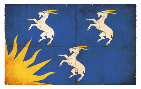 Flag of the Welsh county Merionethshire created in grunge styleの写真素材