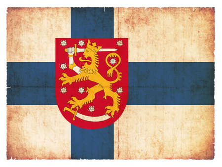 Flag of Finland with coat of arms created in grunge styleの写真素材