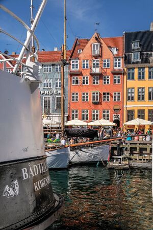 Old boats and colorful houses in Nyhavn in Copenhagen, Denmarkのeditorial素材