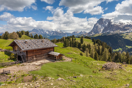 Alpine huts on the Alpe di Siusi, South Tyrol, Italyのeditorial素材