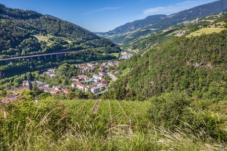 Cultural landscape in the Eisacktal valley near Klausen, South Tyrol, Italyのeditorial素材