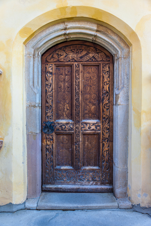 Old church door in Lengmoos am Ritten, South Tyrol, Italyの写真素材