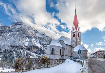 Church of Riva di Tures with snow, South Tyrol, Italyのeditorial素材