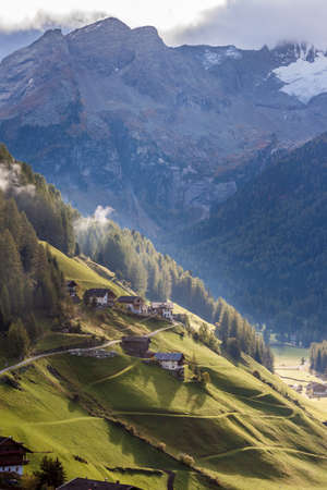 The village of Rein at Taufers at sunrise, South Tyrol, Italyのeditorial素材