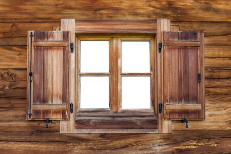 Old window at a hut on the Alpe di Siusi, South Tyrol, Italyの写真素材