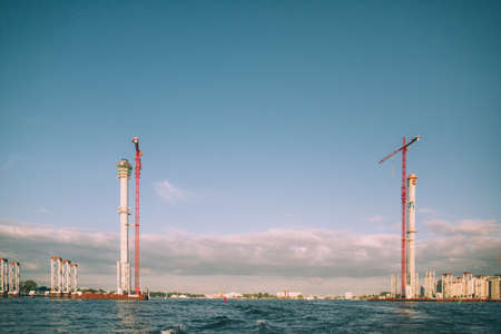 Under construction road junction on the Riverの写真素材