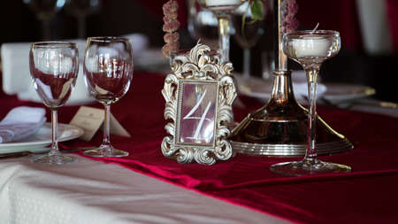 table set for wedding or another catered event dinnerの写真素材