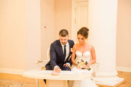 Solemn registration of marriage in the Wedding Palaceの写真素材