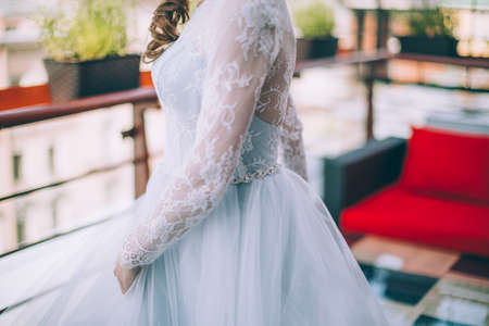 details of beautiful wedding dressの写真素材