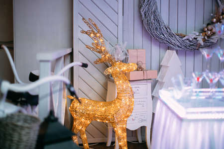 Figure glowing LED deer in the interior of the restaurantの写真素材