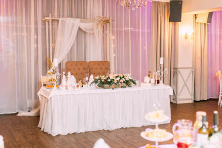 table set for wedding or another catered event dinnerの写真素材