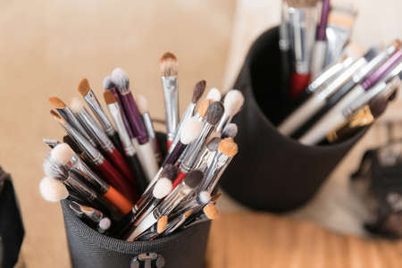 Set of makeup artist's brushes in a caseの写真素材