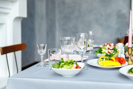 Table decorations for holidays and wedding dinner. Table set for holiday, event, party or wedding...