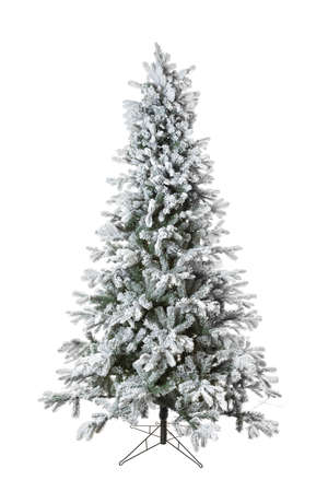 artificial christmas snowy tree isolated on white backgroundの写真素材