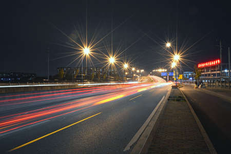 Long exposure of a street at nightのeditorial素材
