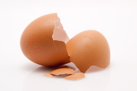 breakfast open empty shell of an egg isolated on white background