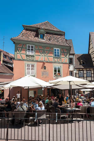 COLMAR, FRANCE, MAY 26, 2012 - People visit the old city of Colmar with it´s half-timbered housesのeditorial素材