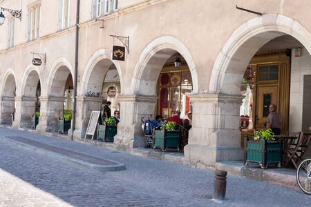 COLMAR, FRANCE, MAY 26, 2012 - Colonnade in the old town of Colmarのeditorial素材
