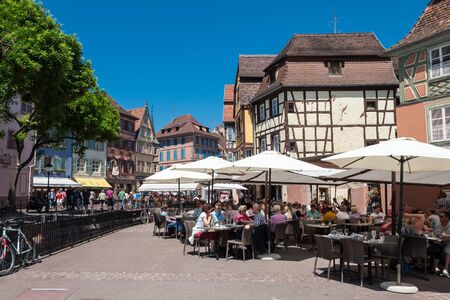 COLMAR, FRANCE, MAY 26, 2012 - People visit the old city of Colmar with it´s half-timbered housesのeditorial素材